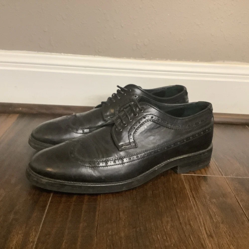 Aquatalia Made In Italy Men's Leather Wingtip Oxford Shoes Black Size 10
